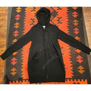 NEW Vintage Ci Sono Black Hooded Longline Sweater Coat Women's L Zip Closure